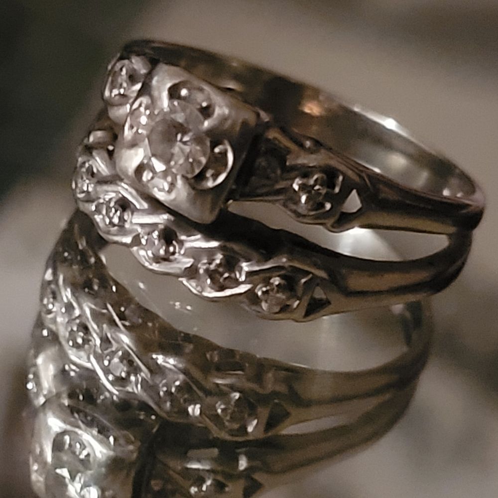 Antique Diamond Wedding Engagement Ring Set